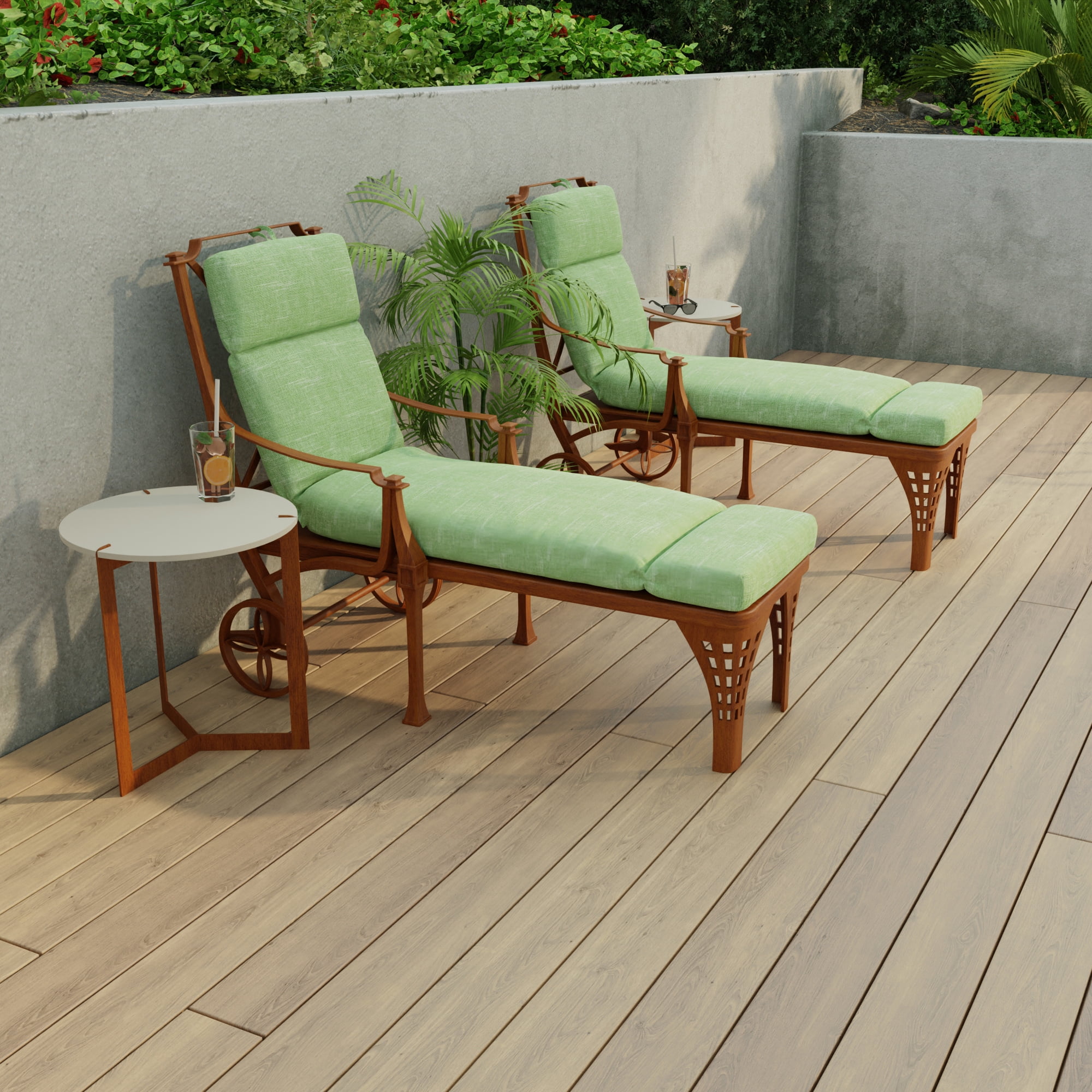 Jordan Manufacturing 72" x 22" Tory Palm Green Crosshatch Rectangular Outdoor Chaise Lounge Cushion with Ties and Hanger Loop