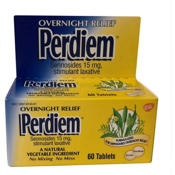Perdiem Sennosides Stimulant Laxative Pills Overnight Relief, 60Ct, 2-Pack