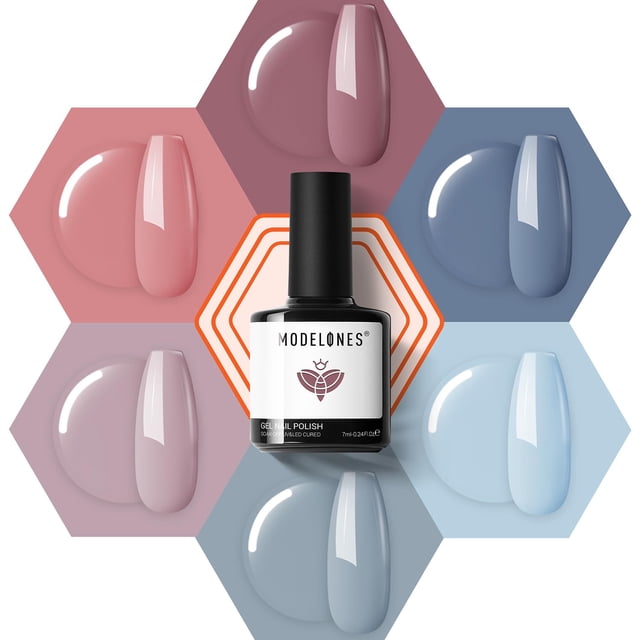 Set de esmaltes de uñas en gel Modelones, 6 colores, rosa y azul nude, 7 ml