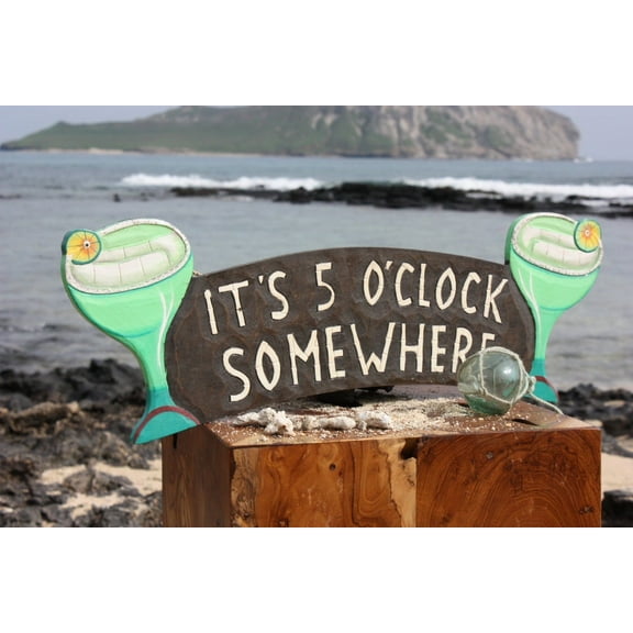 "It's 5 O'Clock Somewhere" Sign w/ Martini Glasses - Hand Painted Hawaii