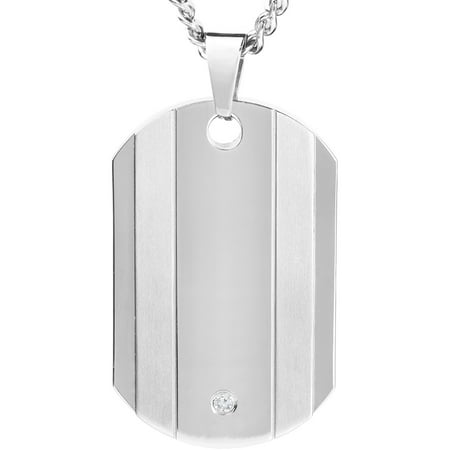 Men's Titanium Brushed and Polished Diamond Accent Dog Tag Necklace