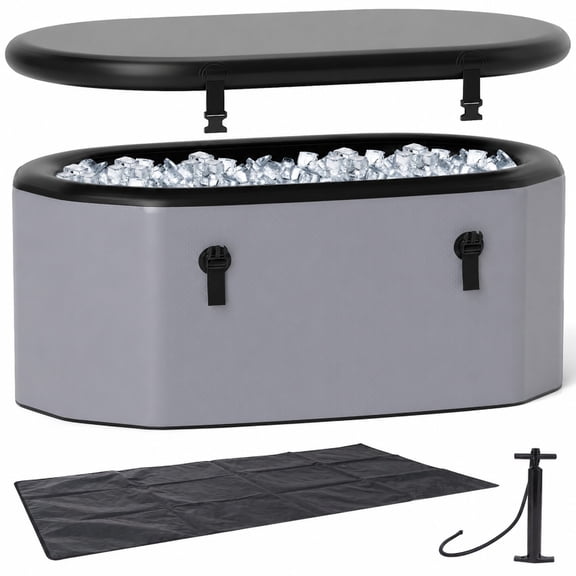 Vebreda XL 129 Gallon Oval Ice Bath Tub with Insulated Cover and Hand Pump for Athletes a Portable Cold Plunge Soaking Tub for Recovery, Gray