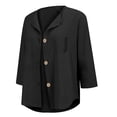 thumbnail image 4 of Nooxsoe Linen Button Down Shirt Women Roll-up Cuff V Neck Collarless Button Down Front Linen Tops for Women Tunic Button Down Shirts for Women Hawaiian Shirt For Black L, 4 of 9