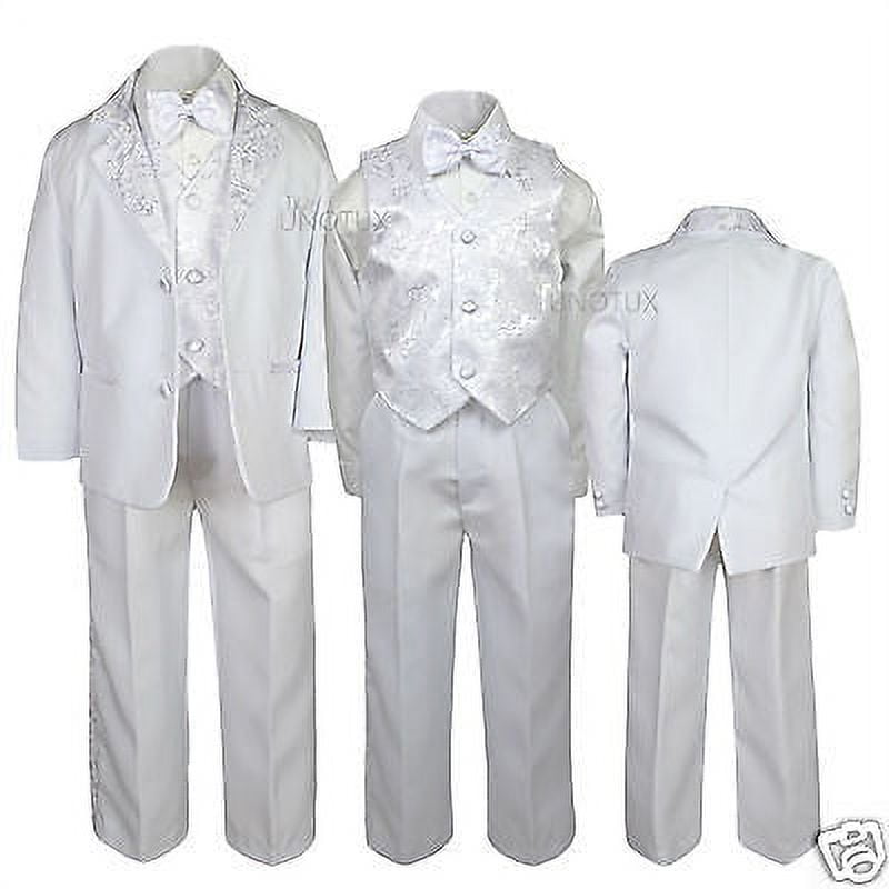 Unotux S M L XL 2T 3T 4T 7pc Turquoise Satin Bow Tie & Vest + Baby Infant  Toddler Formal Wedding Party Black Boy Suit Tuxedo