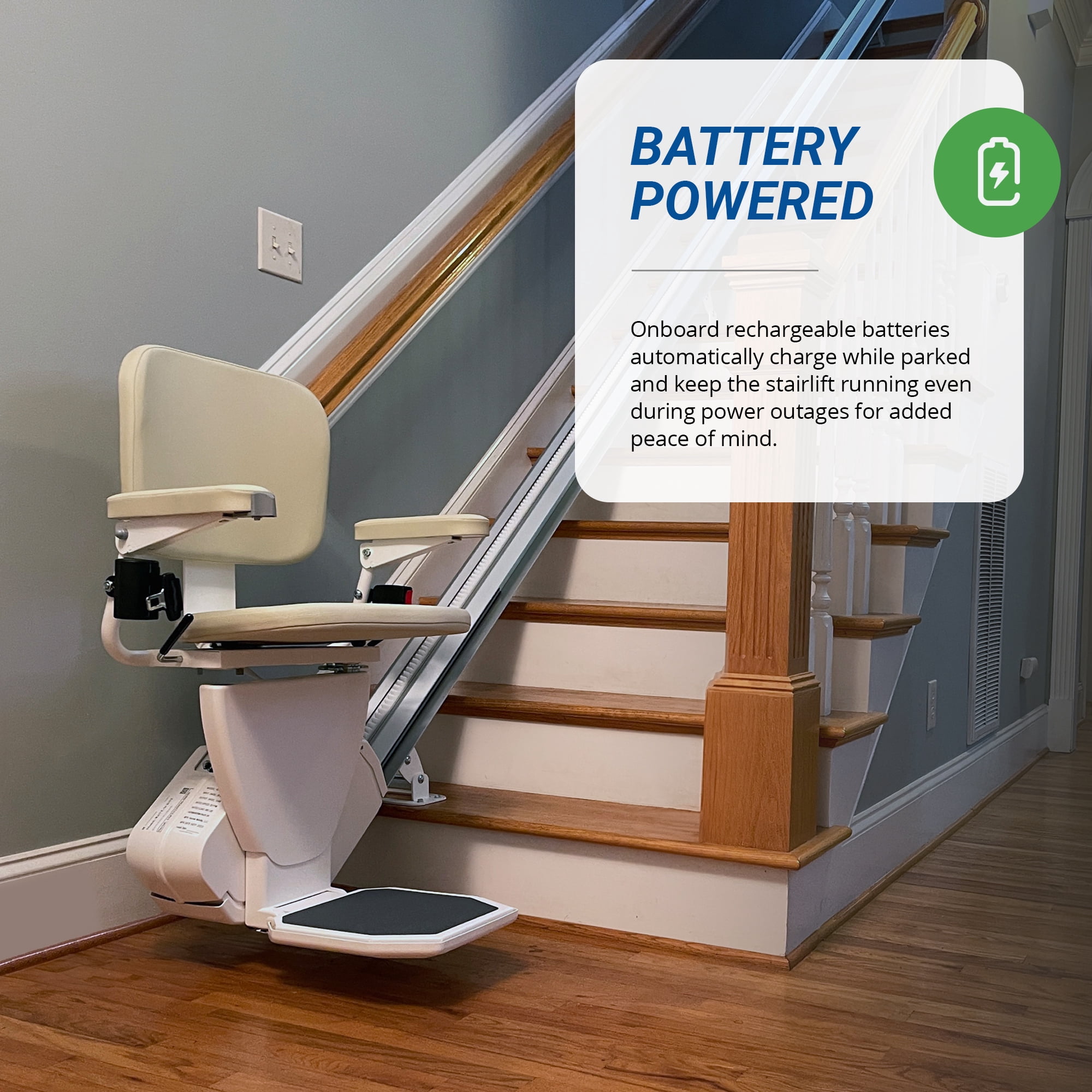 AmeriGlide Rave 2 Self Installable Stair Lift, 350lb Capacity, Flip-Up Swivel Seat, Footrest Sensor