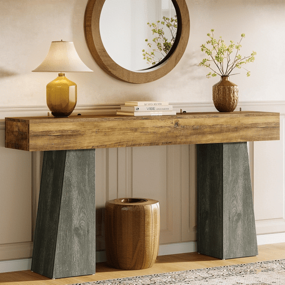 Tribesigns 63-Inch Farmhouse Entryway Table, Wooden Rustic Sofa Console Table for Entrance Living Room Hallway