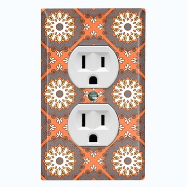 Metal Light Switch Plate Cover Mandala Orange Brown Floral Pattern Damask MDL115