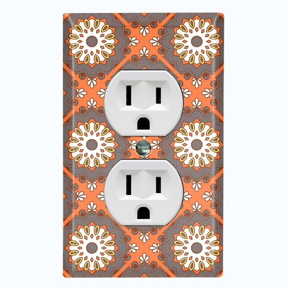 Metal Light Switch Plate Cover Mandala Orange Brown Floral Pattern Damask MDL115