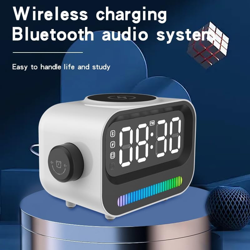 Alarm Clock with Wireless Charging, 3 in 1 Bluetooth Speaker, Digital Alarm Clock with RGB Light Clock and Speaker, LED Large Display Digital Alarm Clock for Teens Girls Boys (White)