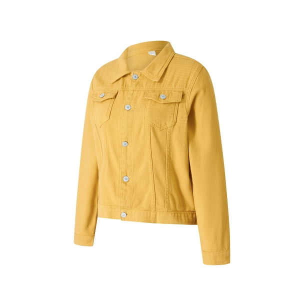 WIFORNT Veste en Denim de Couleur Unie Bouton a Manches Longues Decontracte vers le Bas Veste en Jean de Poche