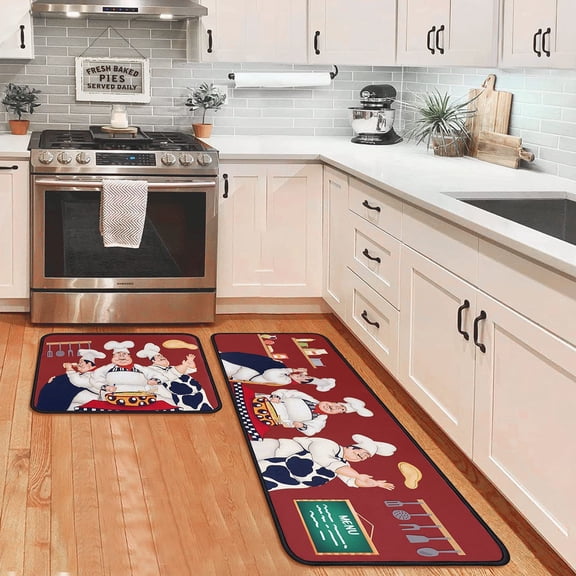 Chef Kitchen Rugs and Mats Non Skid Washable Absorbent Microfiber Kitchen Mats for Floor Anti Fatigue Kitchen Mat Set of 2 Chef Kitchen Decor Stain Resistant 17"x47.2" 17"x23.6"