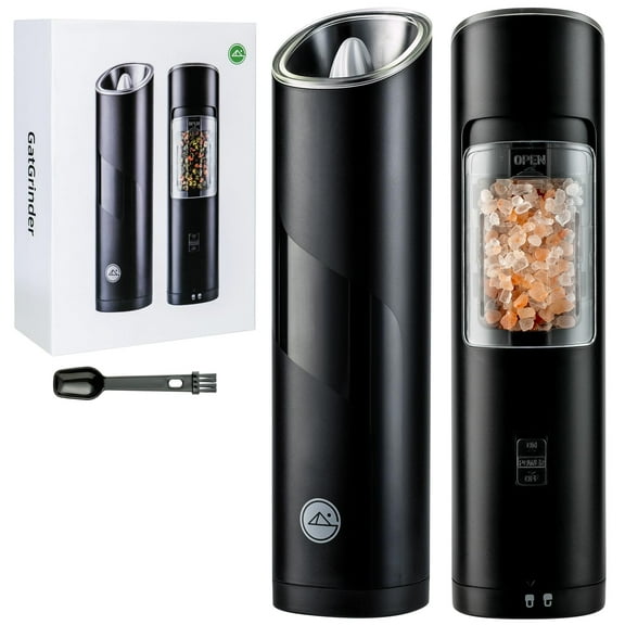 Gravity Electric Salt and Pepper Grinder Set,Adjustable Coarseness,Warm LED Light,One-handed Automatic Operation,Battery Powered,Black,Electric Pepper Mills