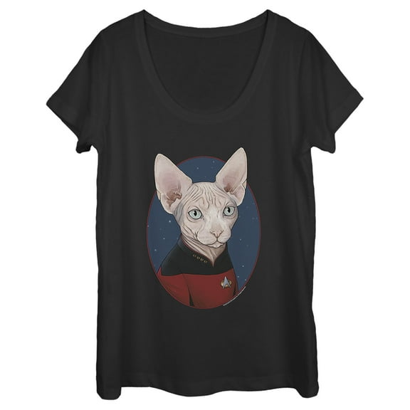 Women's Star Trek: The Next Generation Captain Jean Luc Picard Cat Scoop Neck Black Medium