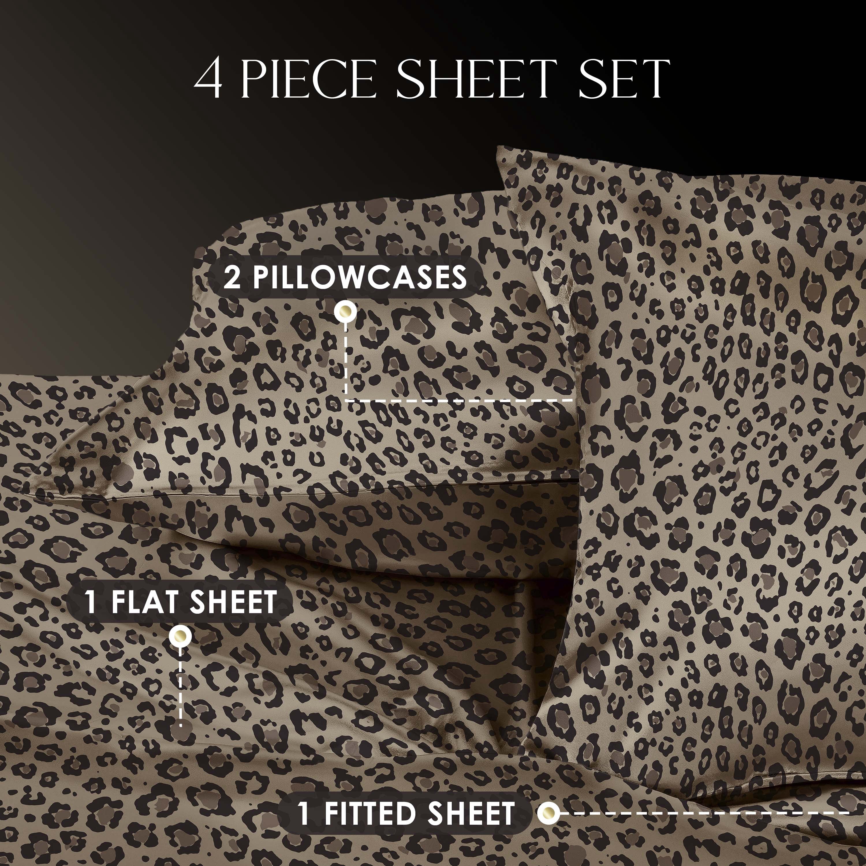 Martex Elegance 4-Piece King Satin Sheet Set | Silky Smooth | Great for Hair & Skin | Leopard