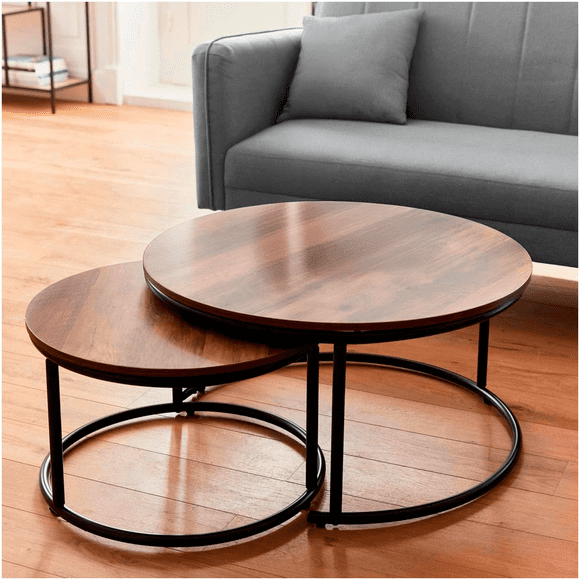 UTILIA Juego de 2 Mesas de Café Modernas, Mesas Redondas para Sala con Diseño Industrial y Fácil Montaje