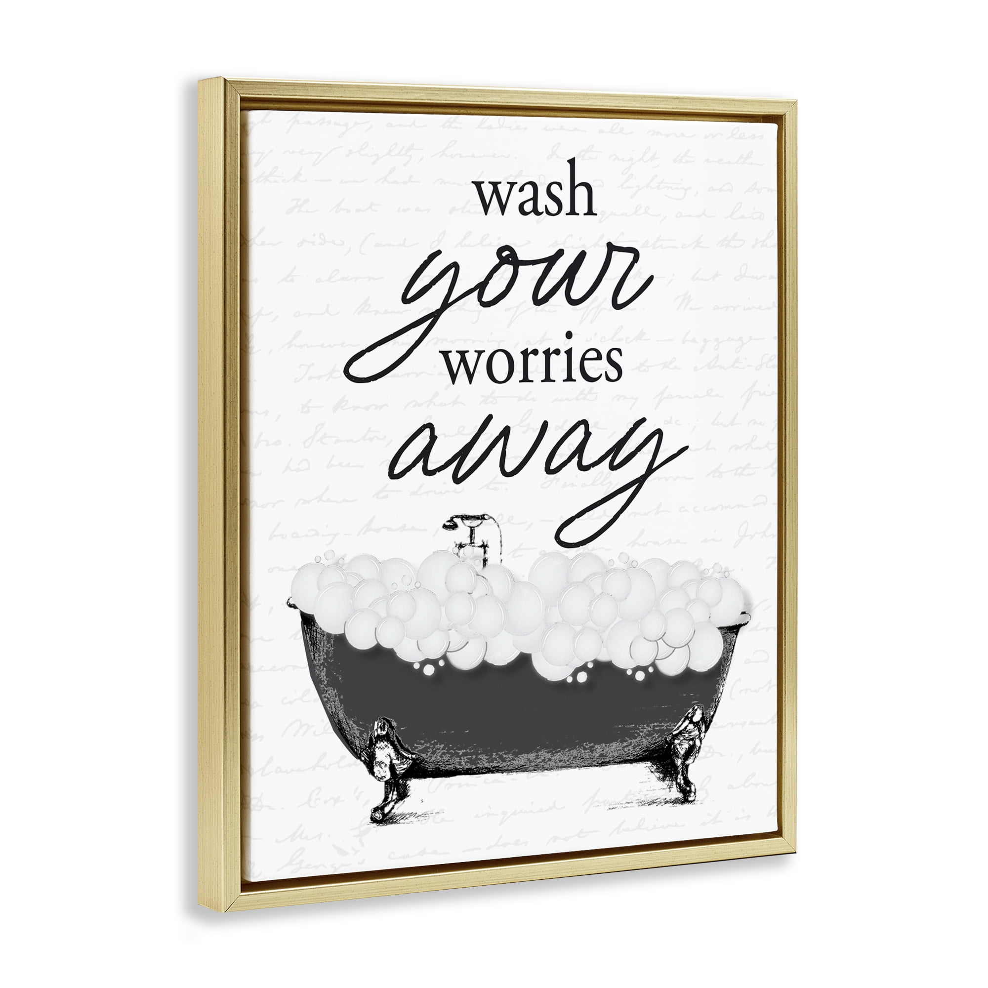 Bubble Bath Wash Worries Gold Framed Floater Canvas Wall Art, design by Lettered and Lined