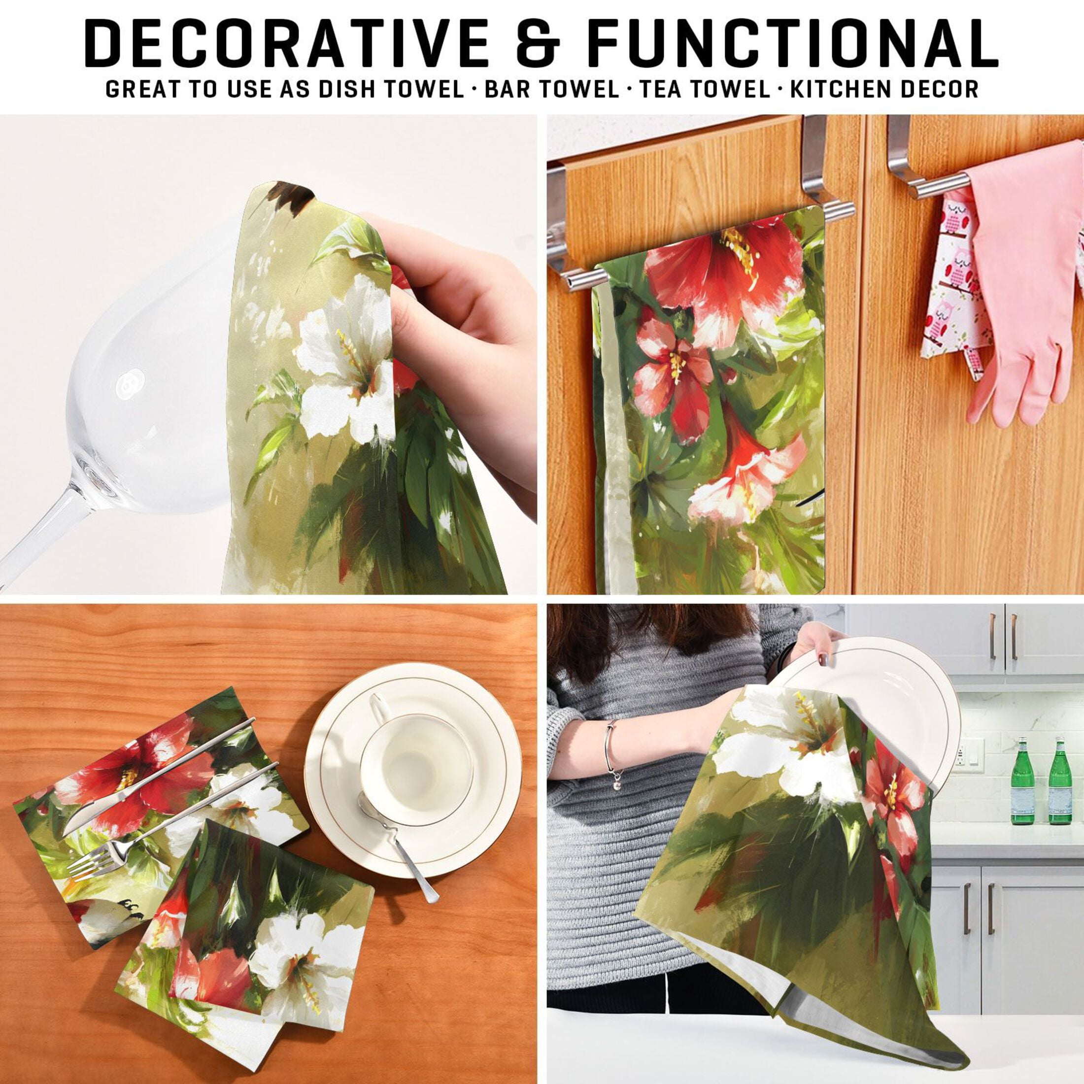 Hummingbird and Hibiscus Kitchen Towels 6-Piece Pack Tea Towels for Kitchen Decorative Waffle Design 28x18in