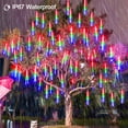 thumbnail image 2 of LINLIN Solar Meteor Shower Rain Lights, 30CM 10 Tubes 240 LEDs Falling Rain Drop Lights, Waterproof Christmas Icicle Meteor Lights, 8 Modes Falling Snowfall Lights for Outdoor Tree Garden Party, 2 of 7