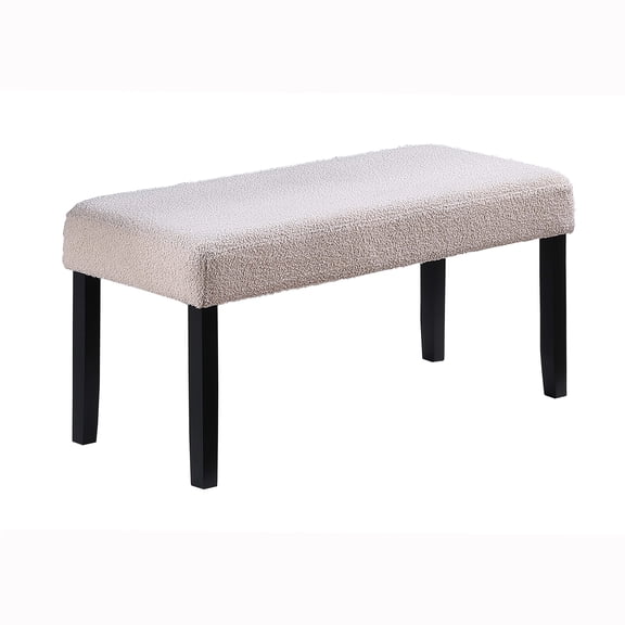 JERFIT 1pc Dining Bench Only Upholstered Soft Fabric Seat Neutral Tone Bench Black Wooden Tapered