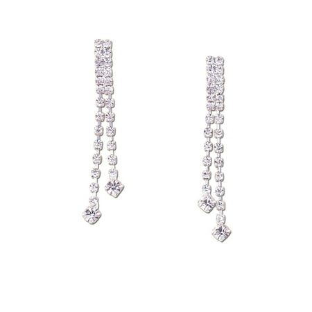 - Bridal Earrings Silver Crystal Two Strand Dangle Earring For Women