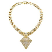 Hip Hop Fashion Iced Out 14K gold tone Diamond Pendant w/ 18" Gold Tone Box Lock Iced Out Cuban Chain