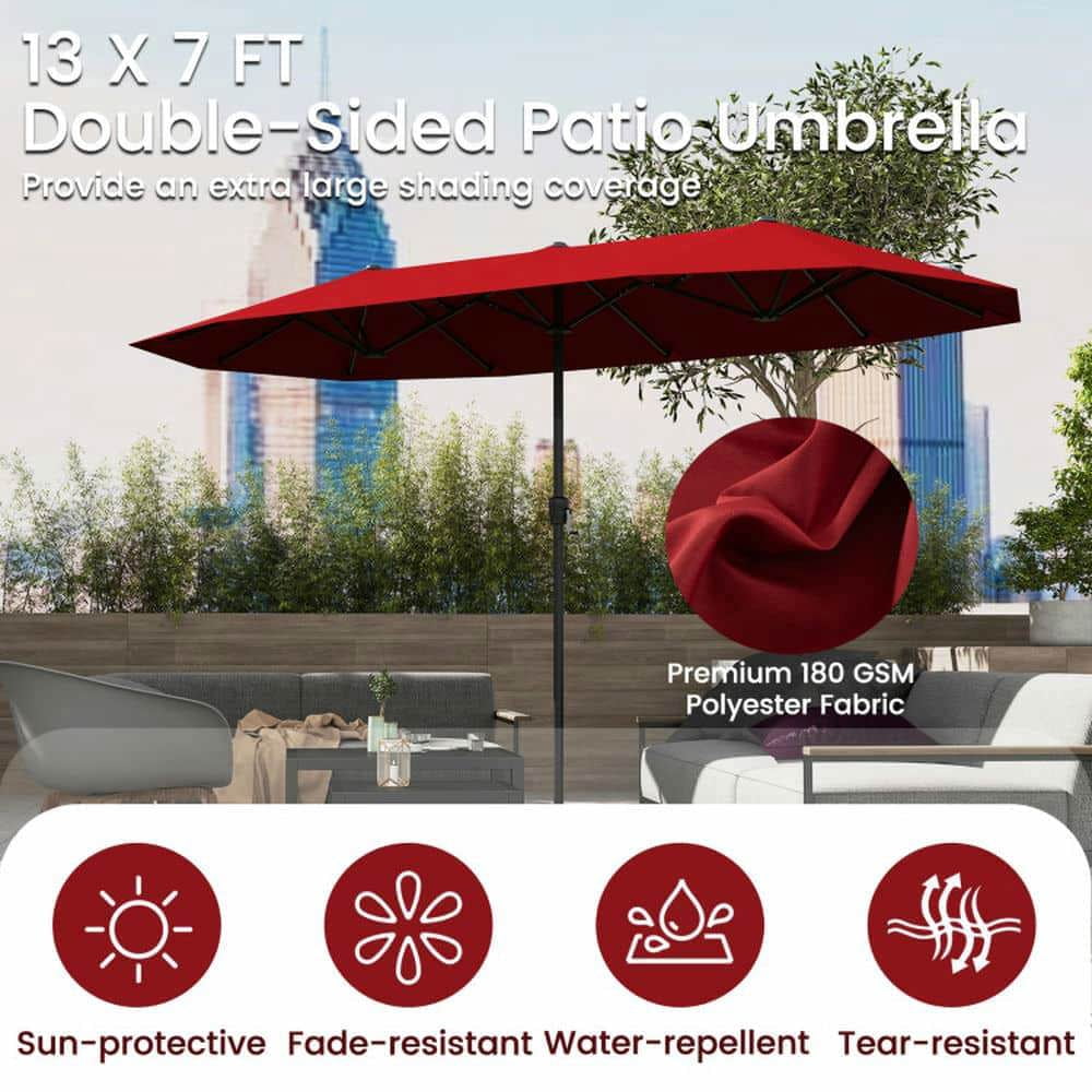 Yardi Yarda 13 Feet Large Patio Umbrella, Double-Sided Table Market Umbrella with Crank Handle for Outdoor, Red