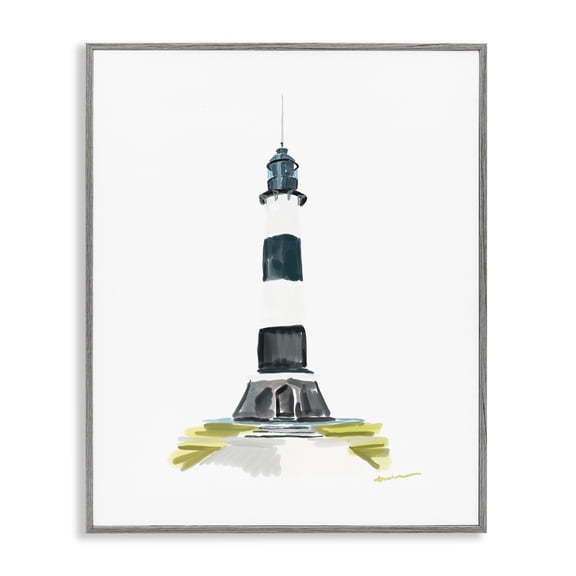 Stupell Industries Coastal Simple Modern Lighthouse Gray Framed Giclee Art, 11 x 14, by Amelia Noyes