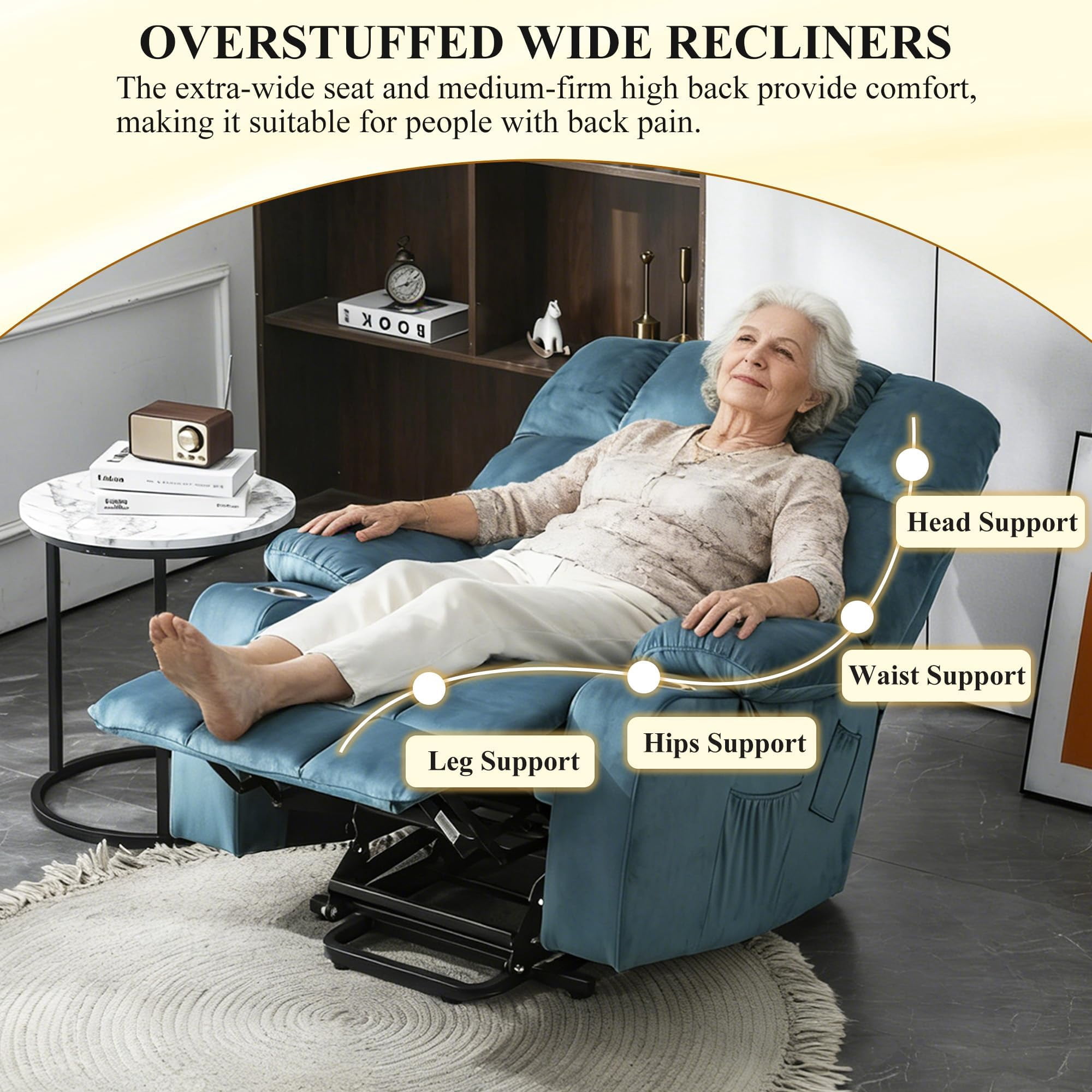 Oversized Power Recliner Chair for Big Man 400 LBS, 25" Extra Wide Electric Lift Chair with Heat and Massage, Cup Holders, Overstuffed Velvet Stand Up Recliner Lift Chairs for Elderly