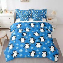 Manfei Funny Cartoon Penguin Bedding Comforter Set 7pcs for Teen, Kawaii Animal Lover Queen Bedding Sets, Merry Christmas Queen Sheet Sets, Ultra Soft Home Decor