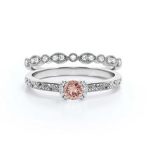 Art nouvea Gift For Her 1.25 Carat Round Cut Morganite And Diamond Moissanite Unique Engagement Ring, Wedding Ring in10k Solid White Gold, Promise Ring, Anniversary Ring, Bridal Set, Matching Band