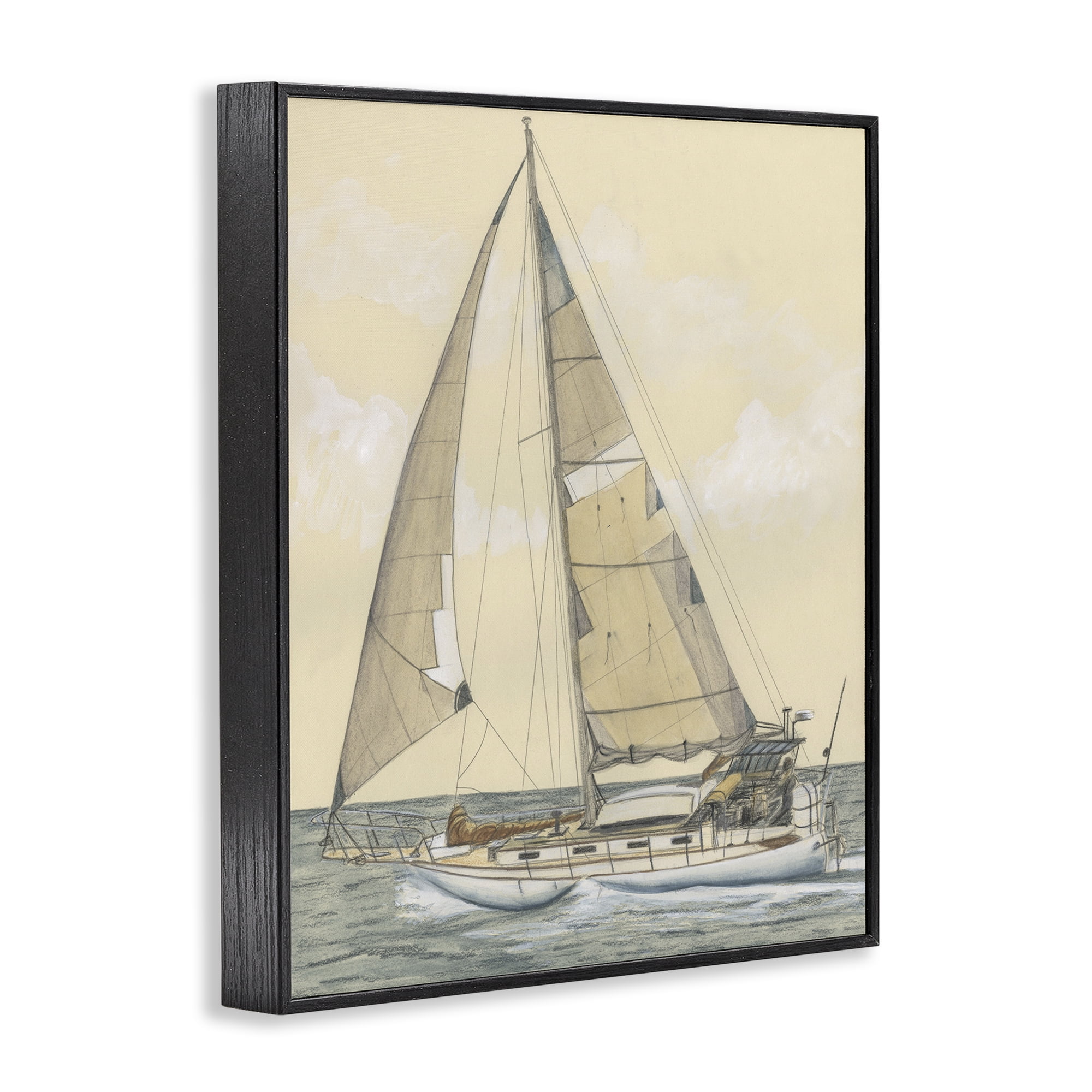 Stupell Industries Detailed Sailboat View Transportation Painting Black Framed Art Print Wall Art, 24 x 30