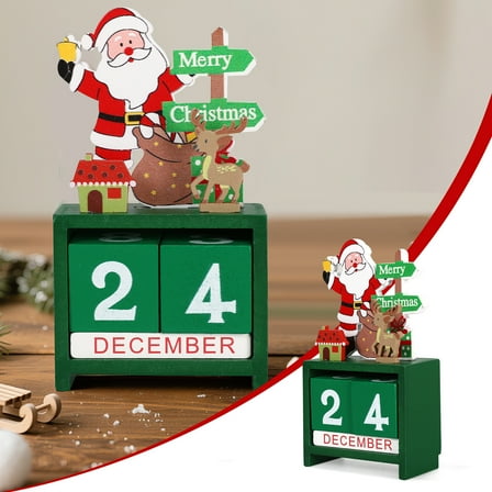 GOBWCOT Christmas Wooden Calendar Decorations Days Till Christmas Count Down Decoration for Office Home Indoor, Santa Claus