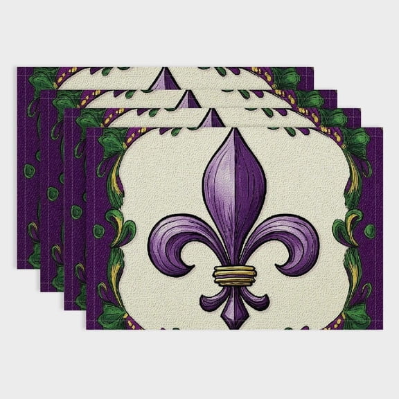 Iris Stripes Mardi Gras Carnival Placemats Set of 4, 12x18 Inch Seasonal Table Mats for Party Kitchen Dining Decoration