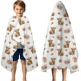 thumbnail image 3 of White Highland Cow Flower Pattern Hooded Bath Towel，50"x30" for Ages 3 To 12 Kids, Quick Dry Lightweight Soft Microfiber Hood Beach Towel Cover Up for Kids, 3 of 7
