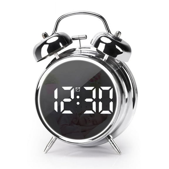 Digital Small Alarm Clock, 4.5 Inch Double Bell, Smart LED Alarm Clock,Loud Alarm Clock for Heavy Sleepers, Adults, Kids
