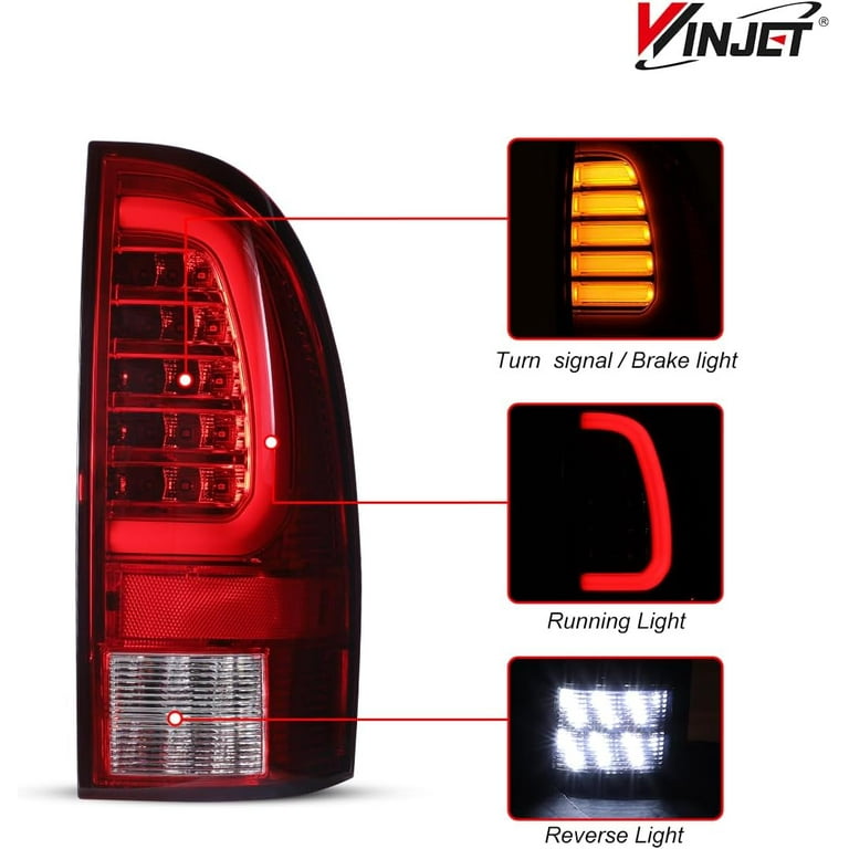 Winjet LED Tail Light Assembly Fit For 2005-2015 Toyota Tacoma,Full Led  Taillight Replacement w/Yellow Sequential Turn Signal/Running/Brake/Reverse 