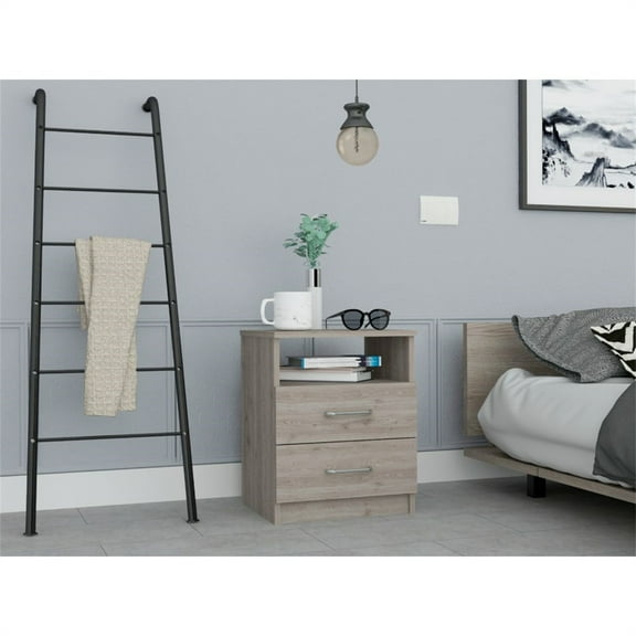 Cterwk Nightstand with 2 Drawers, 1 Shelf, Light Gray