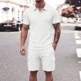 thumbnail image 2 of Zenithor Men's 2 Piece Rib Collar Shirts and Cargo Shorts Set Textured Short Sleeve Top Match Set Summer Beach Outfits S-3XL, 2 of 6