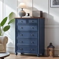 thumbnail image 3 of Farmhouse Bedroom Set of 4 - 54" Tall Chest of Drawers, 6 Drawer Vertical Dresser & 2 Nightstands with 3 Drawers, Wood Furniture Dresser Set, Navy, 3 of 9