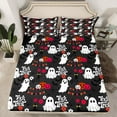 thumbnail image 2 of Feelyou Halloween Ghost Twin Sheet Sets for Kids, Kawaii Black Cat Twin Fitted Sheet, Gothic Pumpkin Bat Flat Sheet, Breathable Home Decor, 3-Piece, 2 of 7