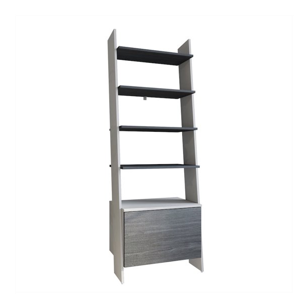 Librero Escalera, Una Puerta Inferior, Seis Espacios Organizadores, Tablero Laminado Texturizado PLAYCON (Grafito y Gris)