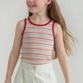 thumbnail image 5 of Fengqque Girls Tank Tops Sleeveless Undershirt Kids Striped Print Shirt Casual Crew Neck Slim Fit Tee Pink 3-4 Years, 5 of 5