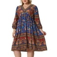 thumbnail image 2 of DARING DIVA Plus Size Casual Boho Floral V Neck 3/4 Sleeve Dress 1X Red Blue, 2 of 6