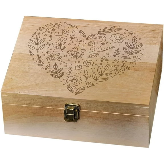 1 Pcs Wooden Memory Keepsake Box Heart With Locking Wood Boxes Large Storage Box for Art DIY Stash Box Home Storage Keepsake Box for Craft Gifts 10 x 8 x 4.25 Inch colorful
