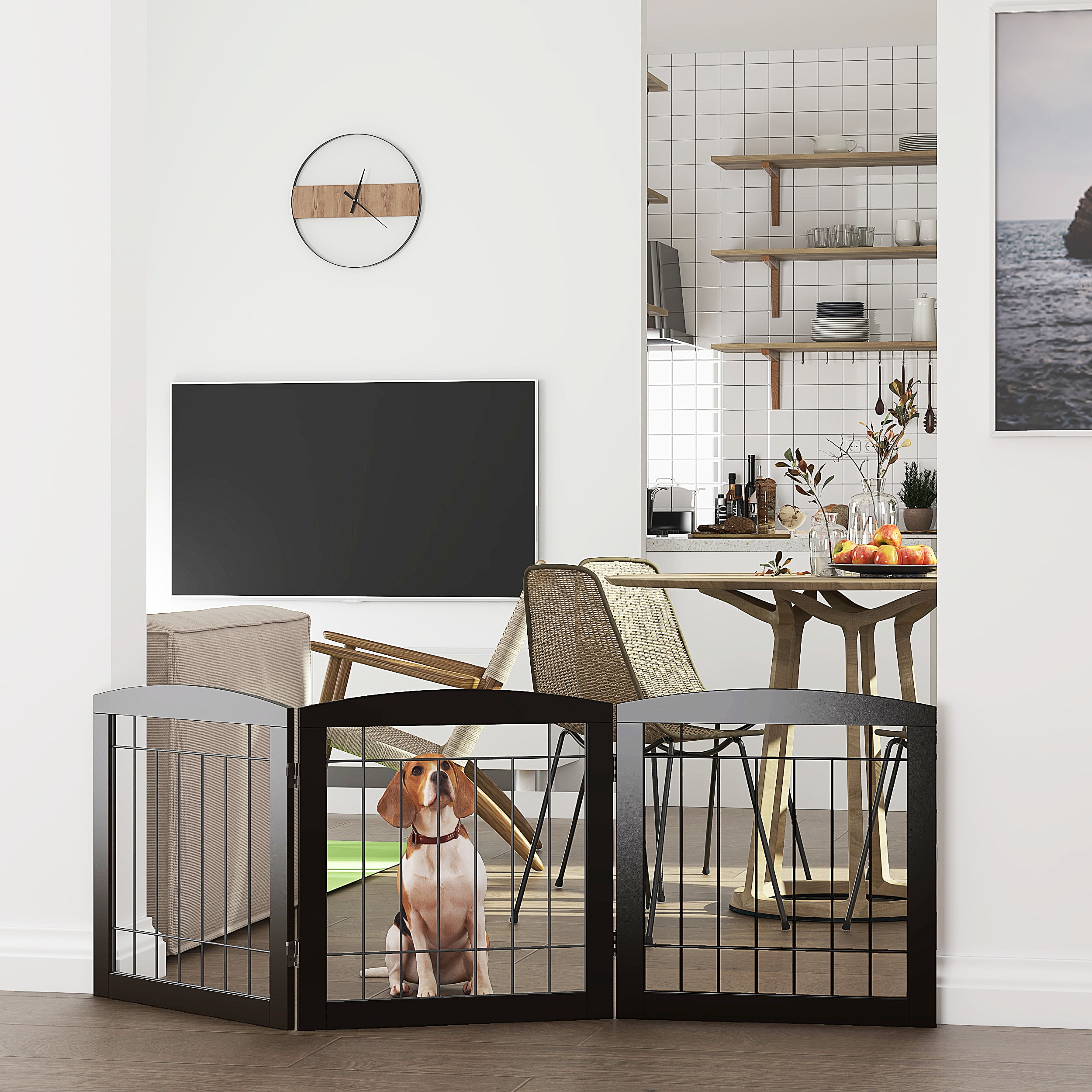 STAROUS Esspresso Foldable Pet Gate,Secure Indoor Barrier, Ideal for Doorways, Stairs, and Wide Openings - 60" Wide, 24" Height, 3 Panels