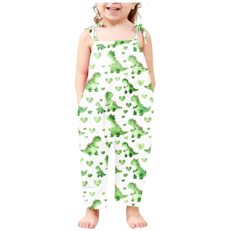 

LFEOOST Clearance Toddler Girl Clothes Romper Kids Adjustable Tie-Up Strap Jumpsuit Sleeveless Outfits with Pockets Headband 2-13y Green 12 Years