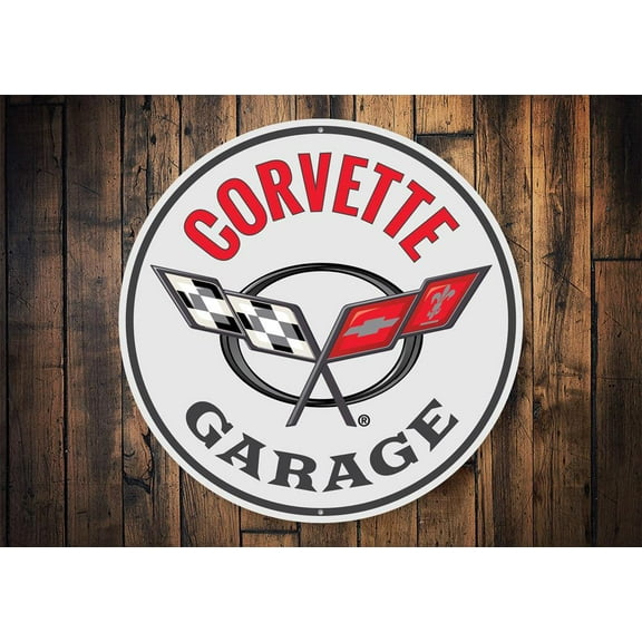 Corvette Garage Car Novelty Decor, Metal Wall Sign - 12" Circle