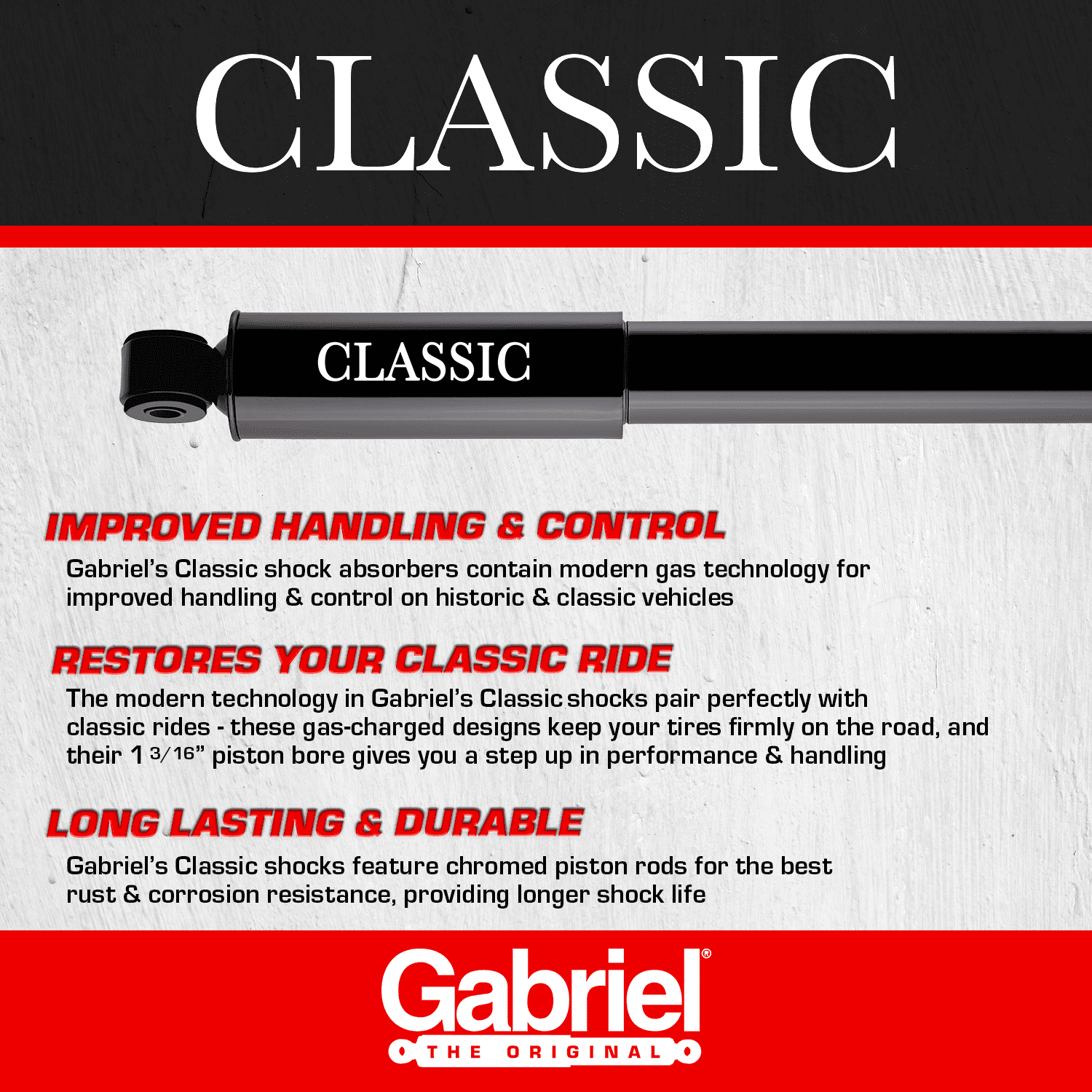 Gabriel 82155 Classic Rear Shock Absorbers Fits American Motors AMX, Ambassador, Javelin, Marlin, Rambler; Buick Electra, Invicta, LeSabre; Chevy Bel Air Corvette, Fiat; GMC; Toyota Corona (1 pack)