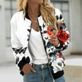 thumbnail image 6 of Womens Zip Up Jacket No Hood Cropped Bomber Coat Long Sleeve Floral Printed Light Casual Spring Fall Outerwear, White M, 6 of 6