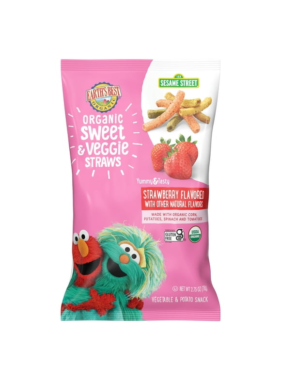 Earth's Best Organic Strawberry Sweet Veggie Straws Toddler Baby Snack, 2.75 oz Bag